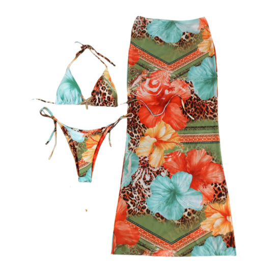 Damen Bikiniset mit buntem floralem Design und elegantem Überwurf R&B