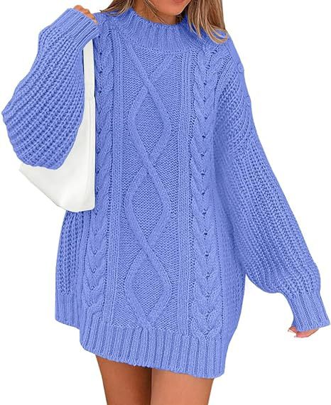 Damen Grobstrick Pulloverkleid mit asymmetrischem Saum und Zopfdesign R&B