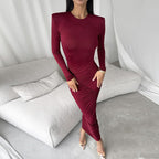 Damen Langarm-Raffkleid mit elegantem Schnitt und figurformenden Details EB