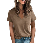 Damen V-Ausschnitt T-Shirt mit Brusttasche R&B