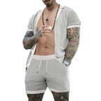 Herren nan offener Netzstrick-Cardigan mit passenden Kordelzug-Shorts R&B
