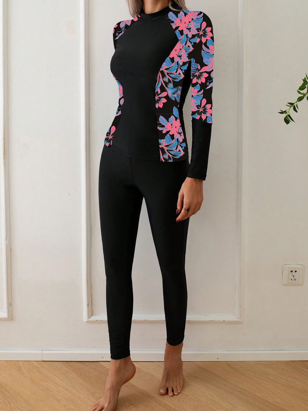Damen Langarm Rashguard mit floralem Design R&B