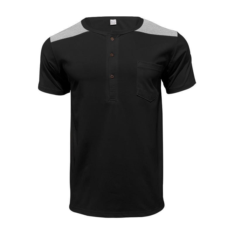Herren nan Kurzarm-Henleyshirt aus weicher Baumwollmischung mit Brusttasche und Schulterblende R&B