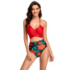 Damen Hochgeschnittener Bikini mit Wickeloberteil und floralen Mustern R&B