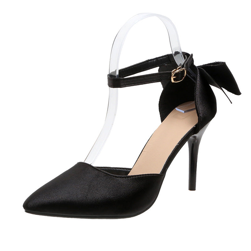 Damen Satin High Heels mit transparentem Riemen und Schleifenapplikation R&B