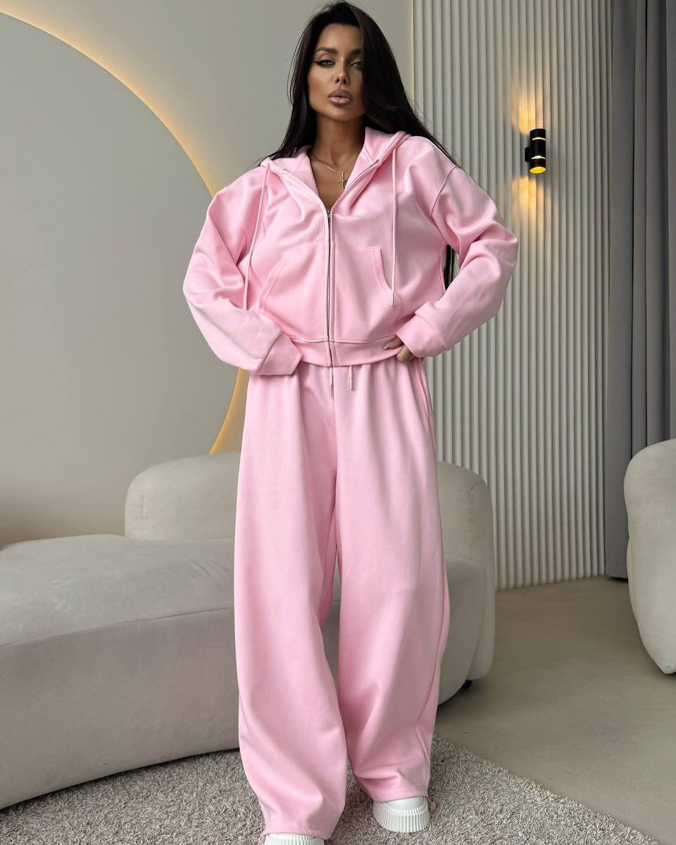 Damen nan weite Highwaist-Loungehose aus Sweatstoff mit Kordelzug und Eingrifftaschen R&B