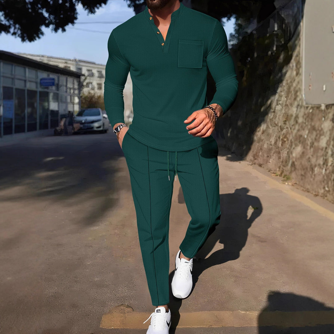 Herren lässiges Langarm-Set mit Knopfdetails und praktischen Taschen R&B