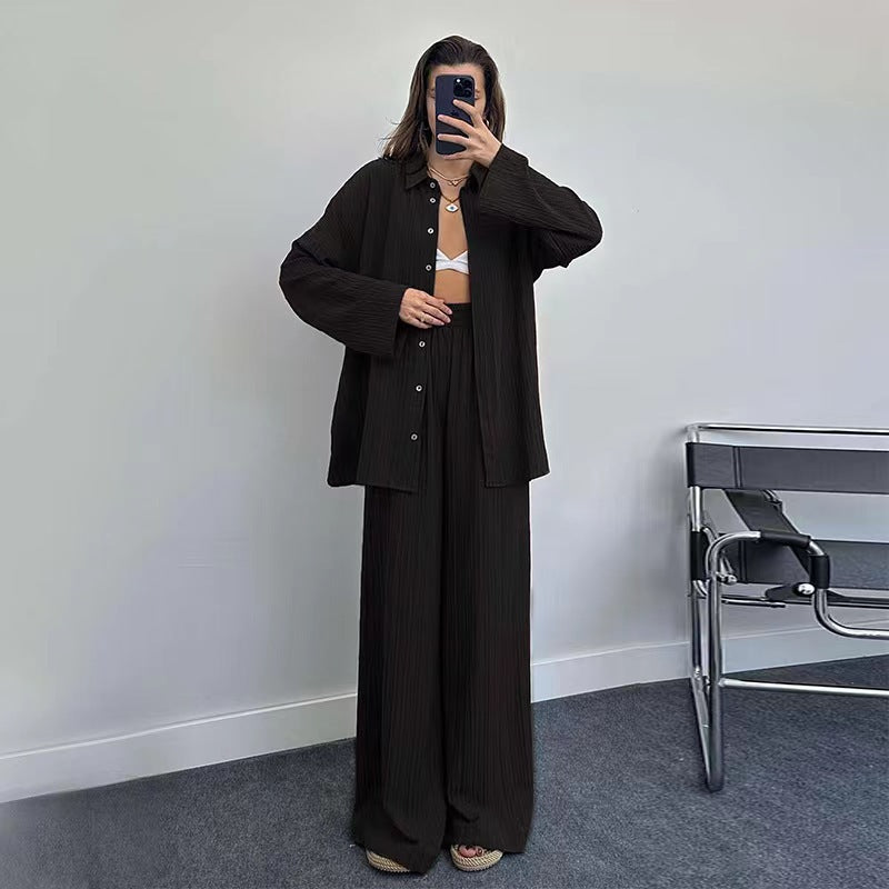 Damen lässiges Übergrößen-Hemd und lockere Hose Set R&B