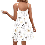 Damen lässiges Blumenkleid mit Spaghettiträgern und voluminösem Schnitt R&B