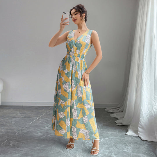 Damen Maxikleid mit geometrischem Design und tailliertem Schnitt R&B
