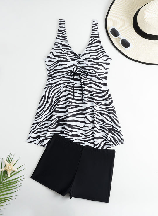 Damen Tankini-Set mit modischem Volant und grafischem Pfauenmuster R&B