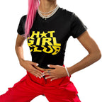 Damen Crop-T-Shirt mit auffälligem Schriftzug und figurbetontem Schnitt R&B