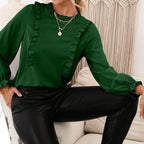 Damen elegante Bluse mit Rüschendetails und lockeren Ärmeln