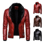 Herren Kunstlederjacke mit abnehmbarem Fellkragen und gesprenkelter Oberflächenstruktur R&B