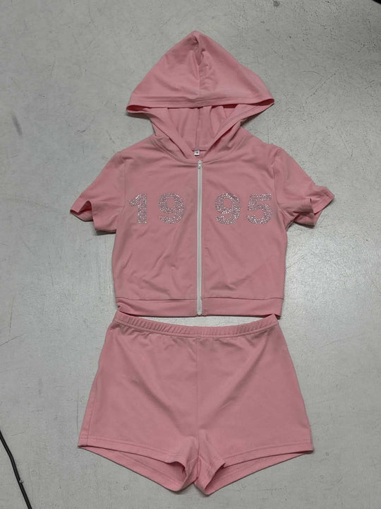 Damen sportliches Zweiteiliges Set mit Kapuzenoberteil und kurzen Shorts R&B