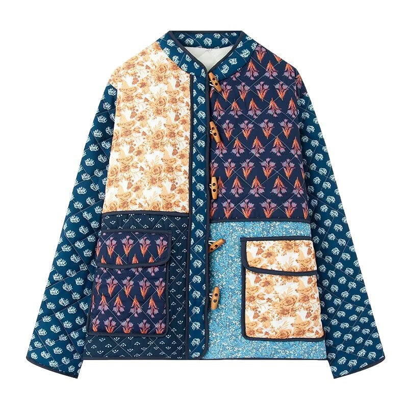 Damen Patchwork Steppjacke mit aufwendigen Mustern und praktischen Taschen R&B