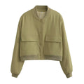 Damen modische cropped Bomberjacke mit großen Pattentaschen R&B