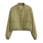 Damen modische cropped Bomberjacke mit großen Pattentaschen R&B