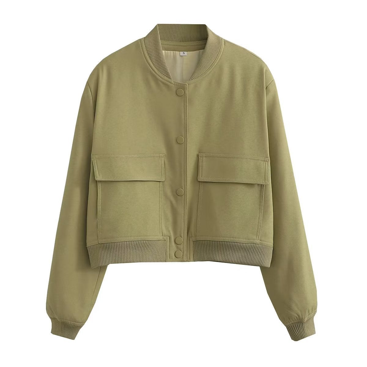 Damen modische cropped Bomberjacke mit großen Pattentaschen R&B