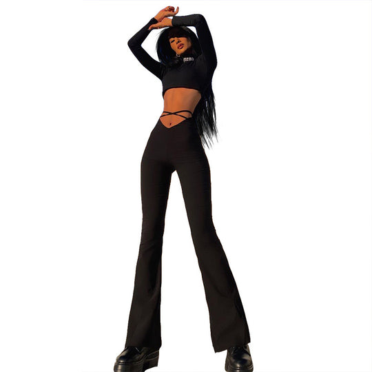 Damen Figurbetonter Jumpsuit mit seitlichem Schlitz und langem Bein R&B