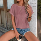 Damen Atmungsaktives Rundhals-T-Shirt mit Lochmuster R&B