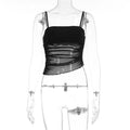 Damen leichtes Rüschenshirt mit Spaghettiträgern und transparenten Einsätzen R&B