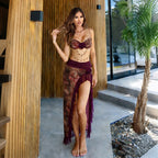 Damen elegantes Wickel-Badeanzug-Set mit floralem Design und Rüschen R&B