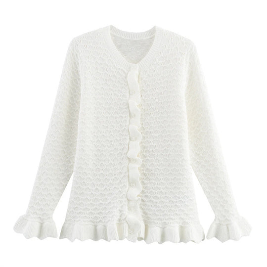 Damen Strickjacke mit Rüschendetails und Knopfleiste R&B