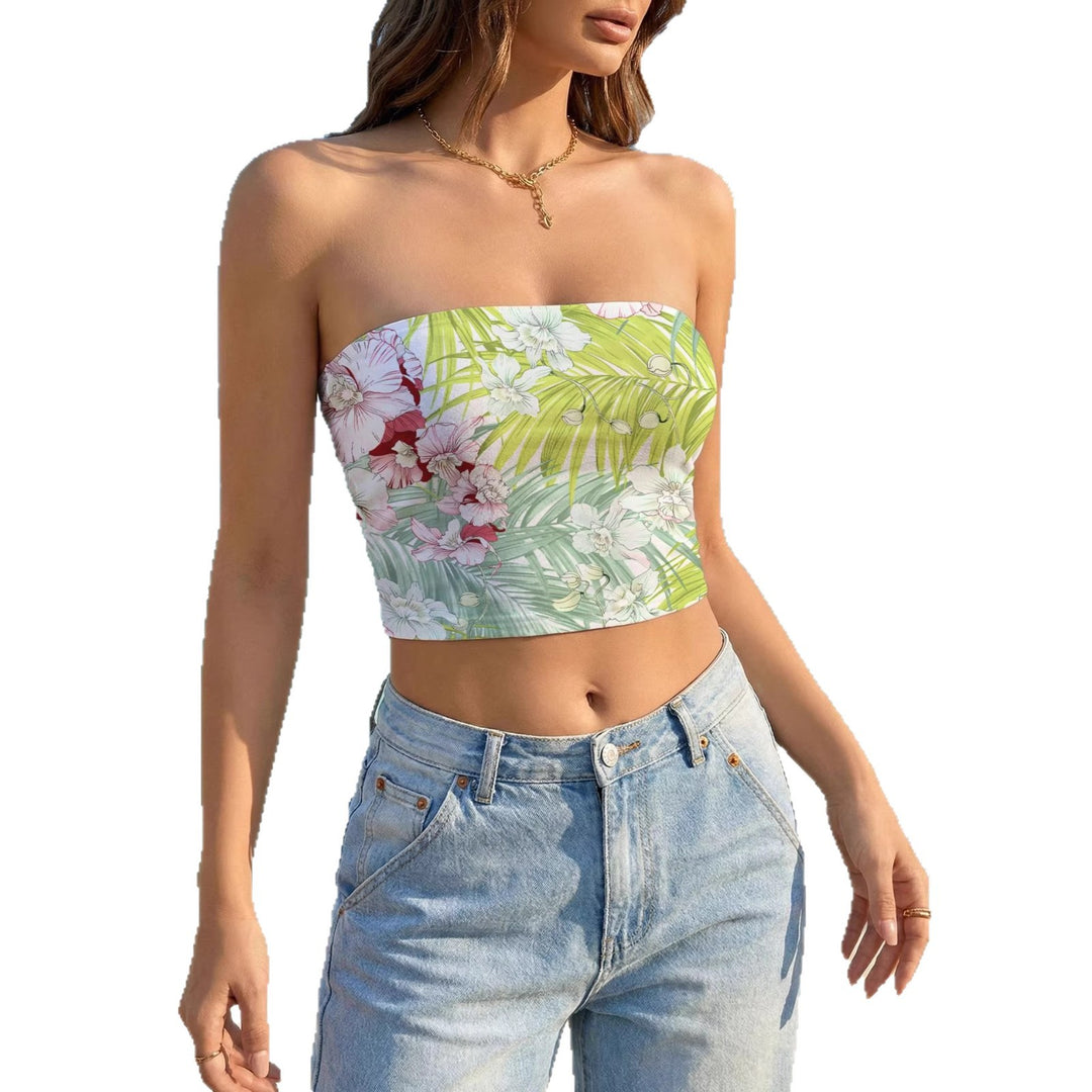 Damen Bandeau-Top mit floralem Design und elastischer Passform R&B