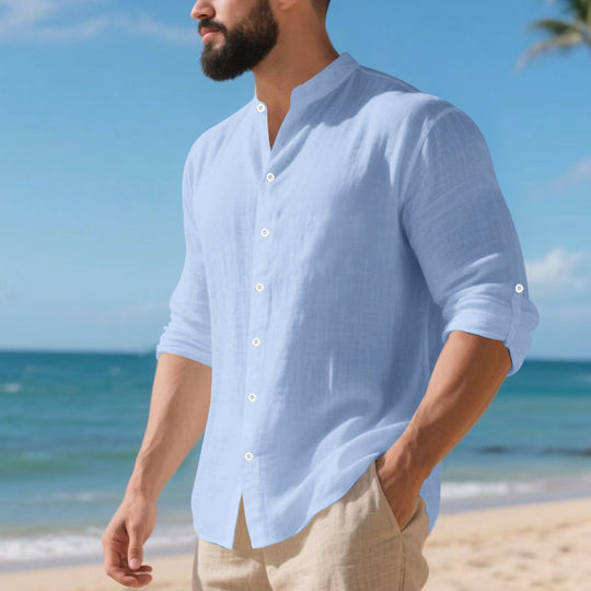 Herren lässiges Langarmhemd mit modernen Knopfdetails und strukturierter Oberfläche R&B