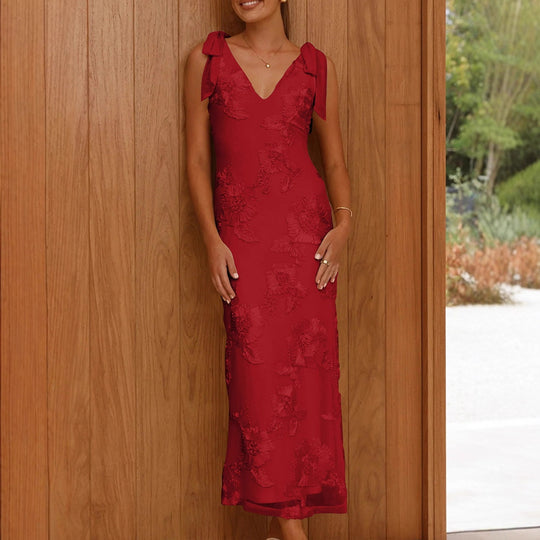 Damen Maxikleid mit floralem Design und elegantem V-Ausschnitt R&B