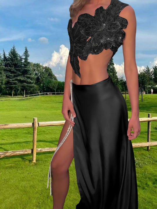 Damen Elegantes Hochzeitskleid mit floraler Applikation und schwingendem Rock R&B