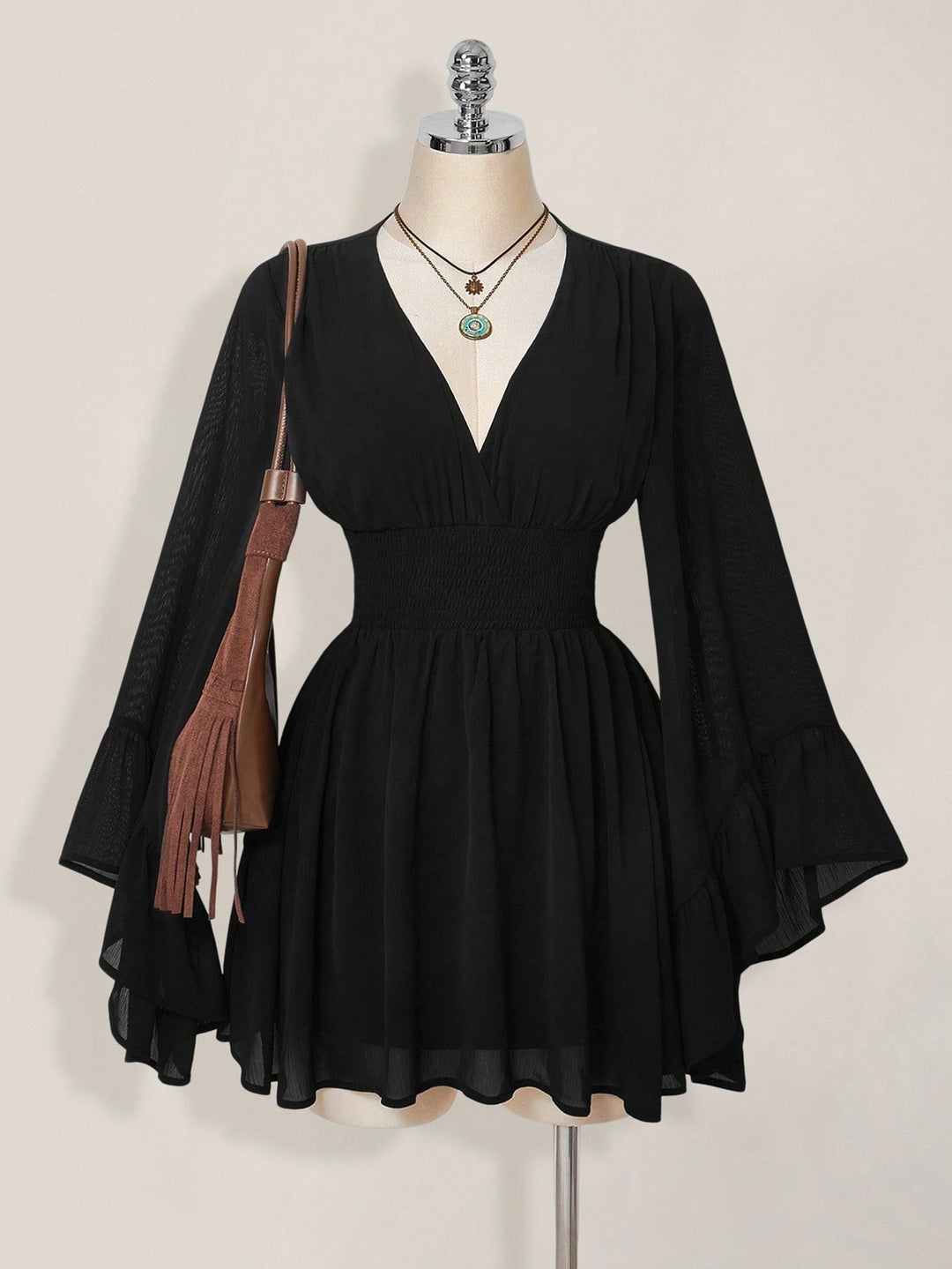 Damen elegantes Strandkleid mit voluminösen Ärmeln R&B