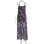 Damen Schulterfreies Maxikleid mit elastischen Rüschendetails R&B
