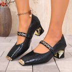 Damen elegante Pumps mit schicker Kettenapplikation und modischem Glanz R&B