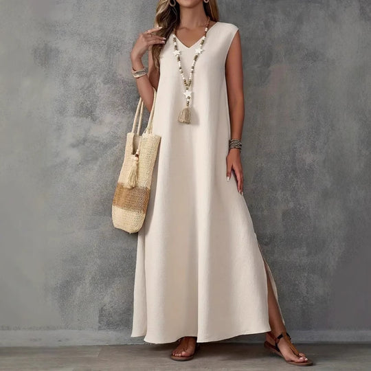 Damen Maxikleid mit schickem V-Ausschnitt und seitlichen Schlitzen R&B