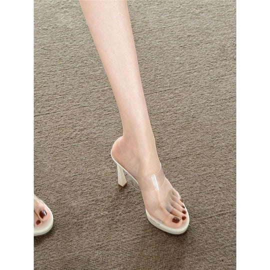 Damen transparente High Heel Sandalen mit elegantem Blockabsatz R&B