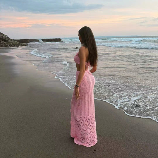Damen Häkel-Strandkleid mit Kapuzenshirt R&B