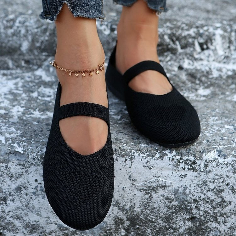 Damen elastische Ballerinas mit verstellbarem Riemen und atmungsaktivem Obermaterial R&B