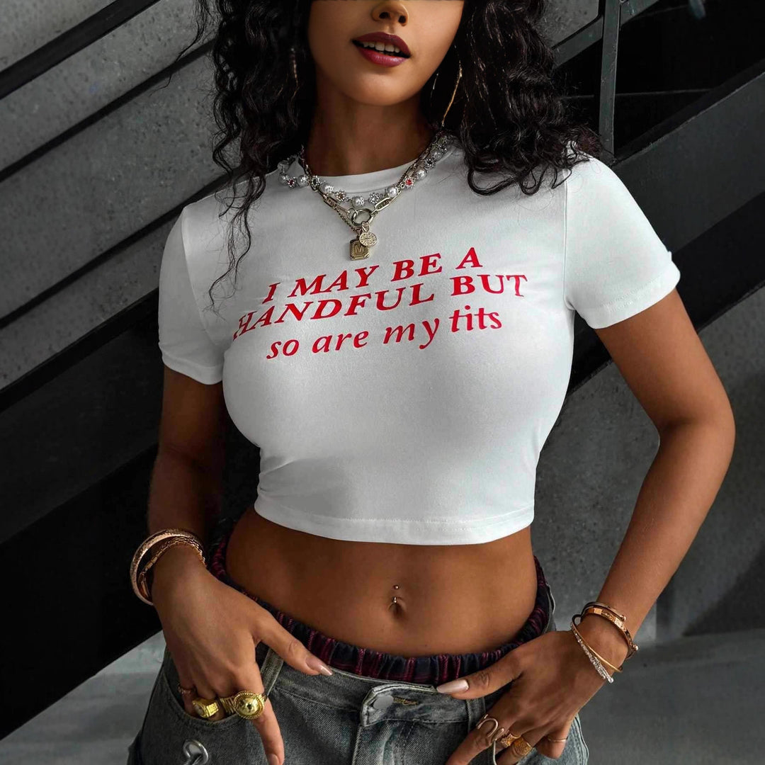 Damen Crop-T-Shirt mit kreativem schriftlichem Design und figurbetontem Schnitt R&B