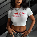 Damen Crop-T-Shirt mit kreativem schriftlichem Design und figurbetontem Schnitt R&B