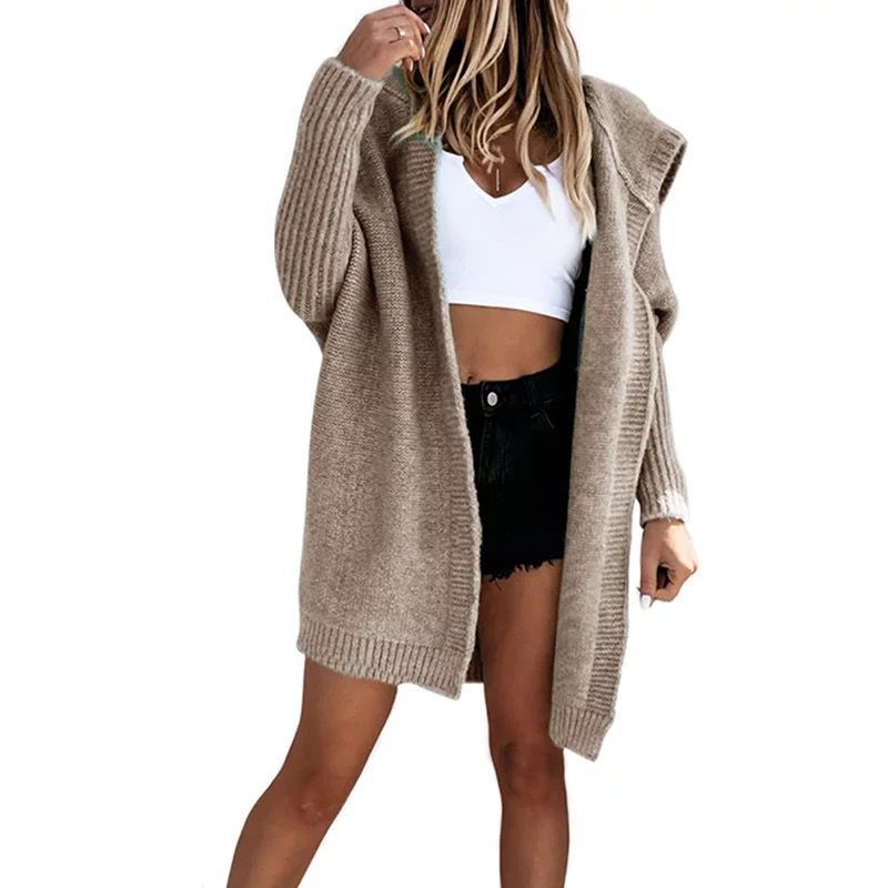 Damen Strickponcho mit Kapuze und lockerem Schnitt R&B