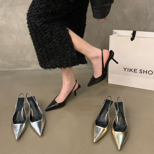 Damen Slingback Pumps aus hochwertigem Metallic-Leder R&B
