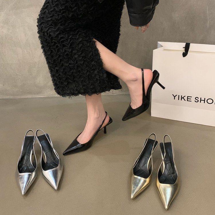 Damen Slingback Pumps aus hochwertigem Metallic-Leder R&B