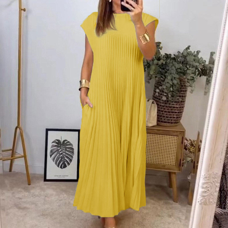 Damen Plissee Maxikleid mit praktischem Taschen und elegantem Schnitt R&B