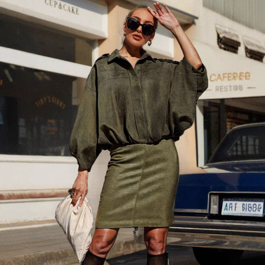 Damen eleganter Bleistiftrock aus hochwertigem Wildlederimitat mit nahtloser Verarbeitung R&B
