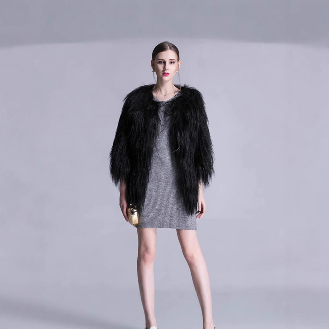 Damen Elegante Kunstpelz-Cape mit weit offenem Schnitt R&B