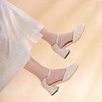 Damen feine Pumps mit Perlenverzierung und transparentem Blockabsatz R&B