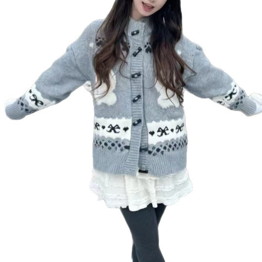 Damen Gemusterte Strickjacke mit tierischem Motiv und Knopfdetails R&B