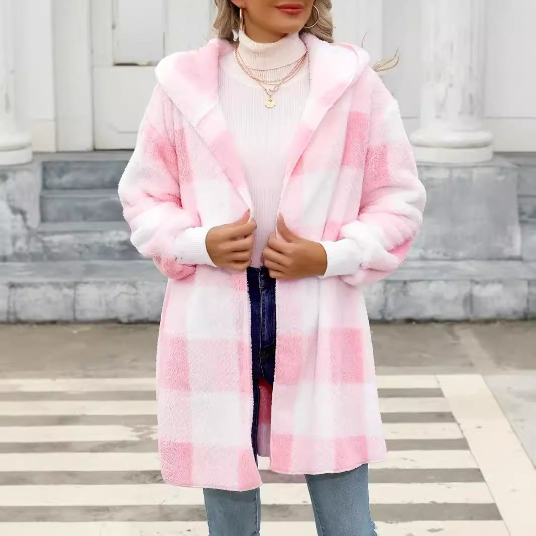Damen Kuschelige Wolljacke mit Karomuster R&B